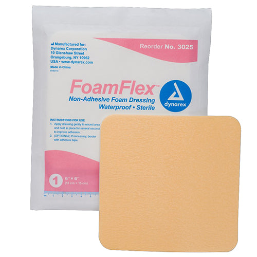 Dynarex FoamFlex Non-Adhesive Waterproof Foam Dressing (120/Case)  6" x 6"