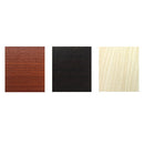 Three color swatches (brown, black, beige) likely upholstery/finish options