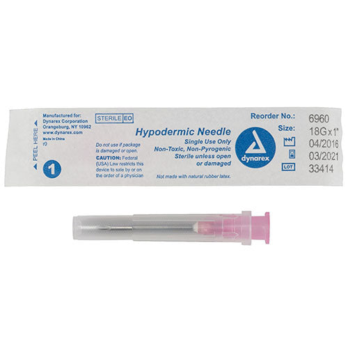 Dynarex Hypodermic Needle (1000/Case)  18 G, 1"