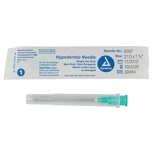 Dynarex Hypodermic Needle (1000/Case)  21 G, 1.5"
