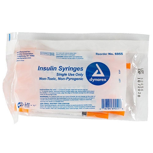 Dynarex Insulin Syringe (Non-Safety) (500/Case)  1 cc - 27 G, 0.5" Needle