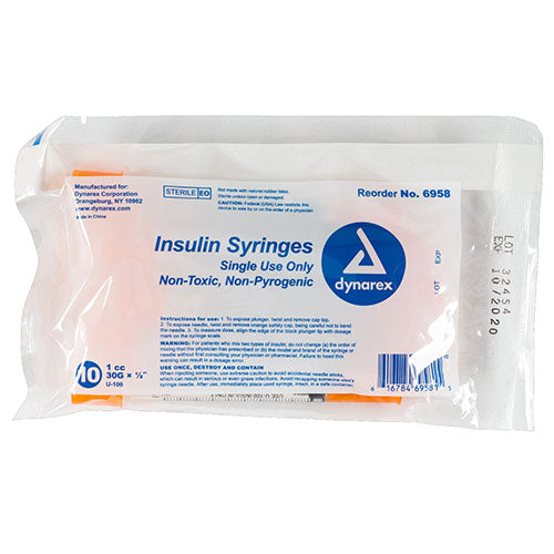 Dynarex Insulin Syringe (Non-Safety) (500/Case)  1 cc - 30 G, 0.5" Needle