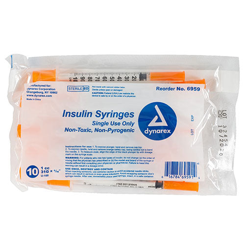Dynarex Insulin Syringe (Non-Safety) (500/Case)  1 cc - 31 G, 0.31" Needle