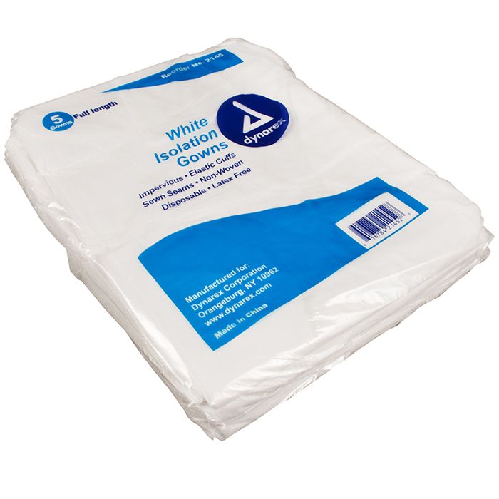Dynarex Isolation Gown (50/Case)  White - Poly-Coated