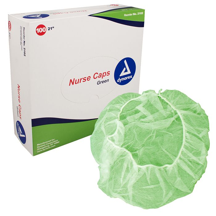 Dynarex Nurse Caps (500/Case)  21" - Green