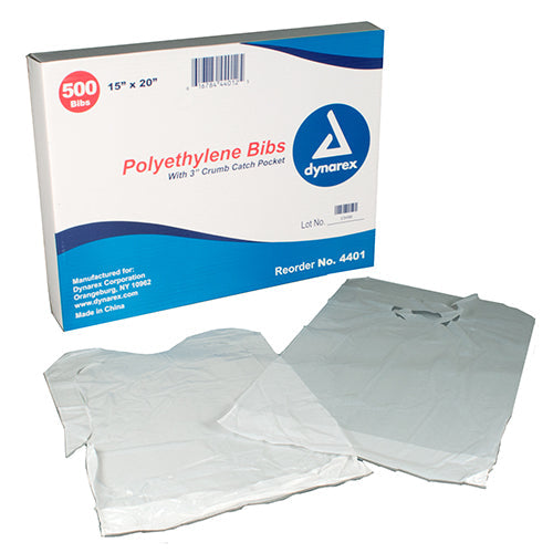 Dynarex Polyethylene Bibs (2000/Case)  3" Crumb Catch - 15" x 20"