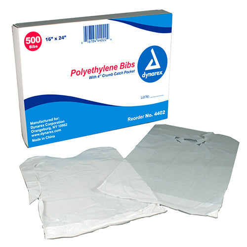 Dynarex Polyethylene Bibs (2000/Case)  4" Crumb Catch - 16" x 24"