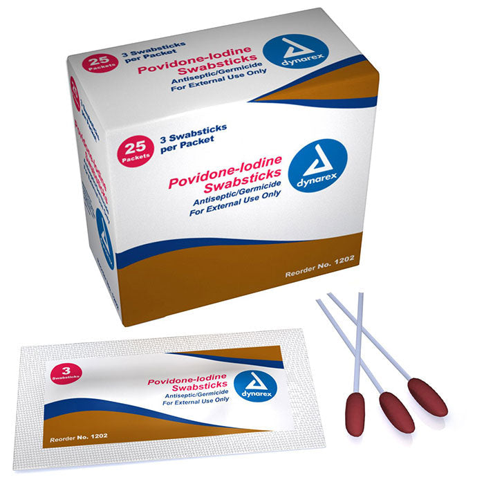 Dynarex Povidone-Iodine Swabsticks  3 Swabsticks/Packet (250/Case)