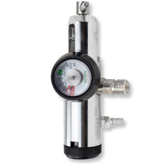 Dynarex Resp-O2 CGA Oxygen Regulator (5/Case)  All Brass - 2 DISS Outlet - 0 - 25 LPM