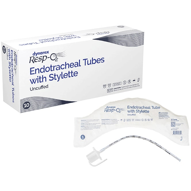 Dynarex Resp-O2 Endotracheal Tube - Uncuffed (10/Box)  2.5 mm - With Stylette