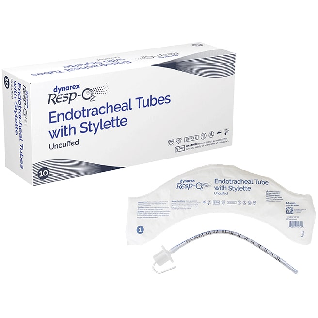 Dynarex Resp-O2 Endotracheal Tube - Uncuffed (10/Box)  3.5 mm - With Stylette