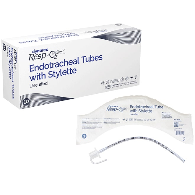 Dynarex Resp-O2 Endotracheal Tube - Uncuffed (10/Box)  4.0 mm - With Stylette