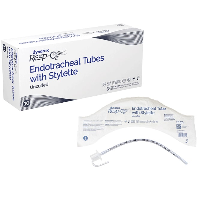 Dynarex Resp-O2 Endotracheal Tube - Uncuffed - 4.0 mm - With Stylette
