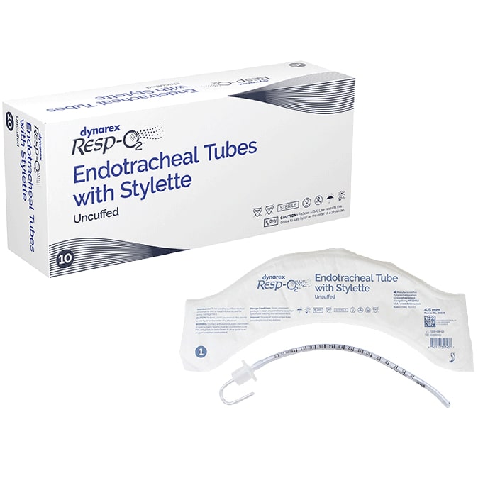 Dynarex Resp-O2 Endotracheal Tube - Uncuffed (10/Box)  4.5 mm - With Stylette