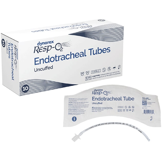 Dynarex Resp-O2 Endotracheal Tube - Uncuffed (10/Box)  4.5 mm