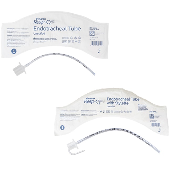 Dynarex Resp-O2 Endotracheal Tube - Uncuffed - Without and With Stylette