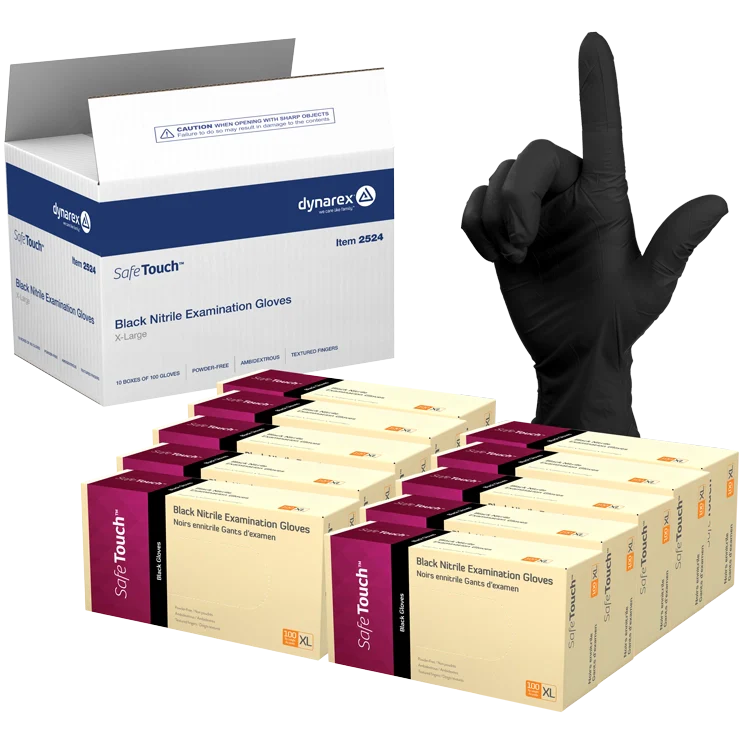 Dynarex Safe-Touch Black Nitrile Exam Gloves - Powder-Free (1000/Case)  X-Large