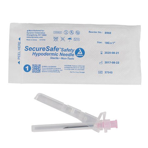 Dynarex SecureSafe Safety Hypodermic Needle - 18 G, 1" Needle