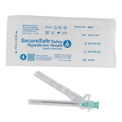 Dynarex SecureSafe Safety Hypodermic Needle - 21 G, 1.5" Needle