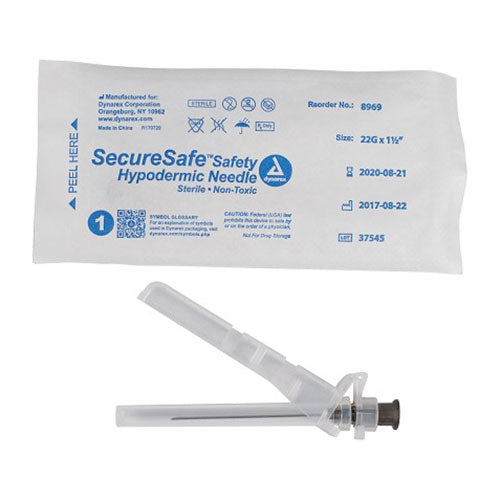 Dynarex SecureSafe Safety Hypodermic Needle - 22 G, 1.5" Needle