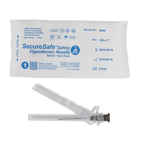 Dynarex SecureSafe Safety Hypodermic Needle - 22 G, 1" Needle