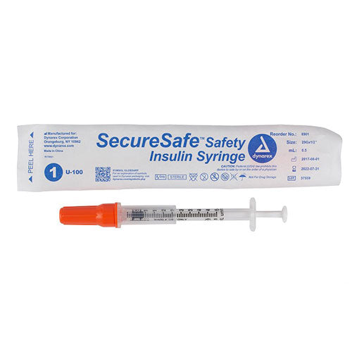 Dynarex SecureSafe Safety Insulin Syringe (500/Case)  1 cc