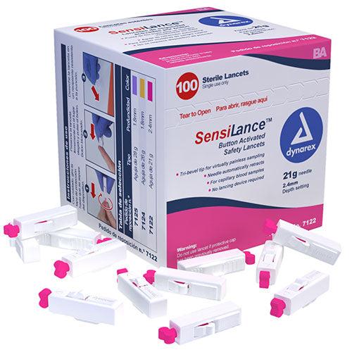 Dynarex SensiLance Safety Lancets (1000/Case)  Button-Activated - 21 gauge - 2.4 mm depth