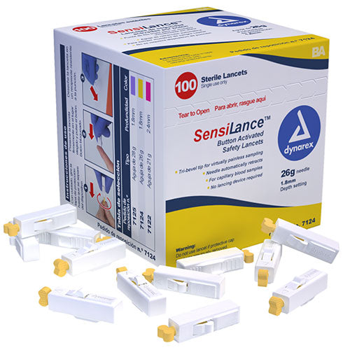Dynarex SensiLance Safety Lancets (1000/Case)  Button-Activated - 26 gauge - 1.8 mm depth