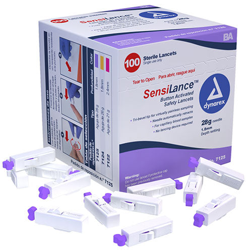 Dynarex SensiLance Safety Lancets (1000/Case)  Button-Activated - 28 gauge - 1.8 mm depth