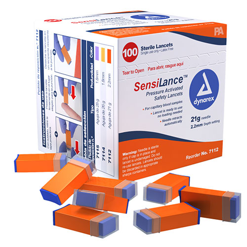 Dynarex SensiLance Safety Lancets (1000/Case)  Pressure-Activated - 21 gauge - 2.2 mm depth