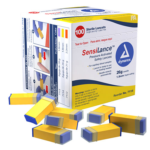 Dynarex SensiLance Safety Lancets (1000/Case)  Pressure-Activated - 26 gauge - 1.8 mm depth