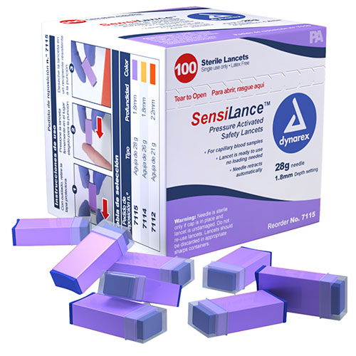 Dynarex SensiLance Safety Lancets (1000/Case)  Pressure-Activated - 28 gauge - 1.8 mm depth