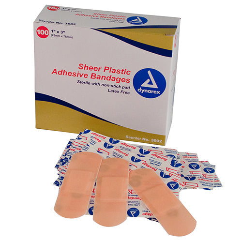Dynarex Sheer Plastic Adhesive Bandages - 1" x 3"