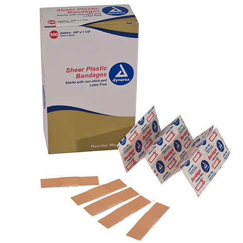 Dynarex Sheer Plastic Adhesive Bandages  3/8" x 1.5" (3600/Case)