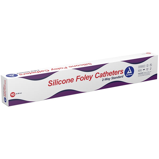 Dynarex Silicone Foley Catheter - Two-Way Standard (5 - 10 cc) box