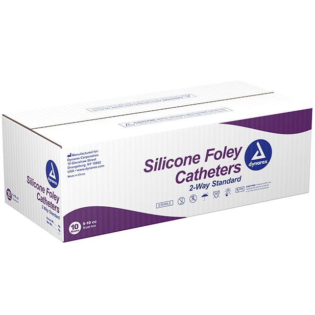 Dynarex Silicone Foley Catheter - Two-Way Standard (10/Box) 