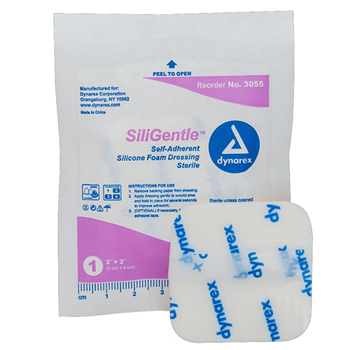 Dynarex SiliGentle Foam Dressing - Non-Adhesive Silicone - 2" x 2"