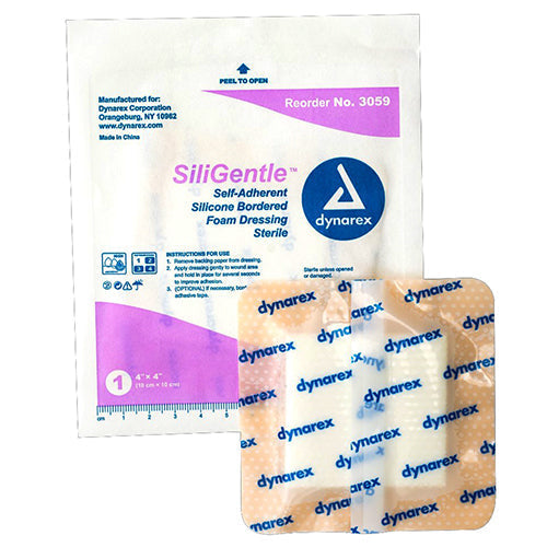 Dynarex SiliGentle Foam Dressing  Silicone Bordered - 4" x 4" (120/Case)