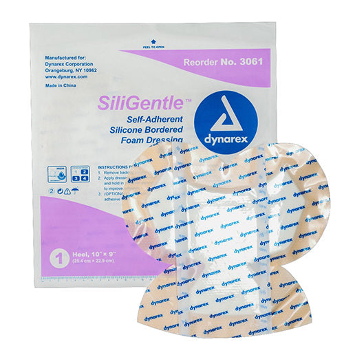 Dynarex SiliGentle Foam Dressing  Bordered Heel - 10" x 9" (60/Case)