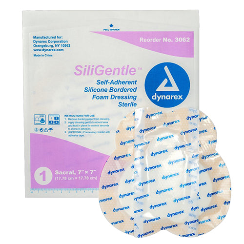 Dynarex SiliGentle Foam Dressing  Bordered Sacral - 7" x 7" (60/Case)