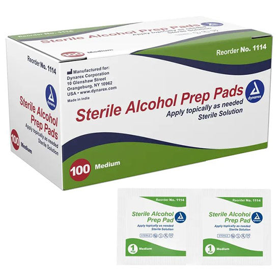 Dynarex Sterile Alcohol Prep Pad  Medium - 20 Boxes, 100/Box