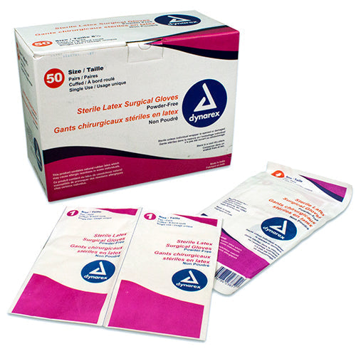 Dynarex Sterile Latex Surgical Gloves - Powder-Free (200 Pairs/Case)  9.0