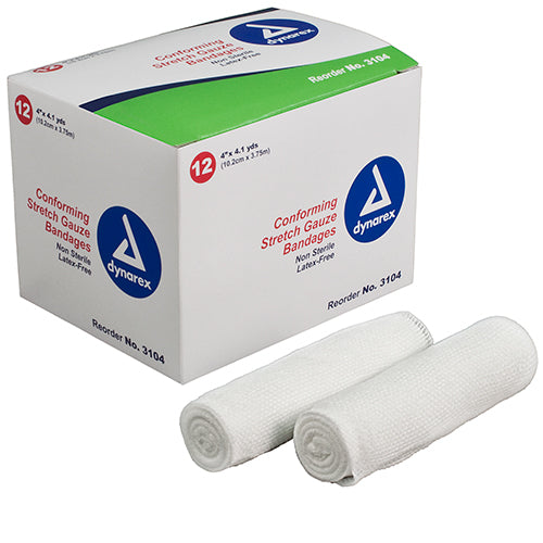 Dynarex Stretch Gauze Bandage Roll - Non-Sterile  4" (96/Case)