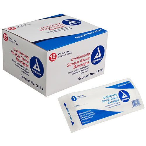 Dynarex Stretch Gauze Bandage Roll - Sterile  4" (96/Case)