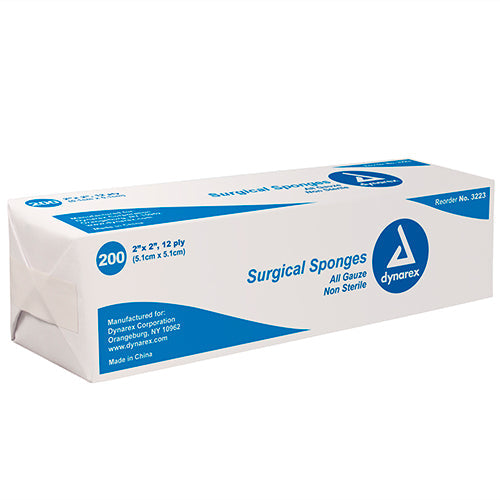 Dynarex Surgical Gauze Sponges - Non-Sterile  2"x 2" - 12 Ply (8000/Case)