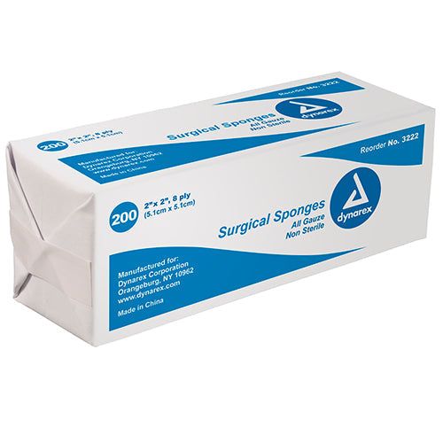 Dynarex Surgical Gauze Sponges - Non-Sterile  2"x 2" - 8 Ply (5000/Case)