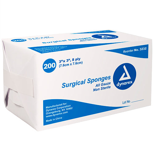 Dynarex Surgical Gauze Sponges - Non-Sterile  3"x 3" - 8 Ply (4000/Case)