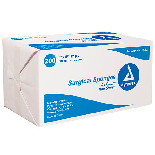 Dynarex Surgical Gauze Sponges - Non-Sterile  4"x 4" - 12 Ply (2000/Case)