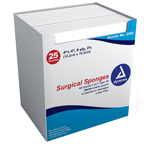 Dynarex Surgical Gauze Sponges - Sterile  4" x 4" - 8 Ply (1200/Case)