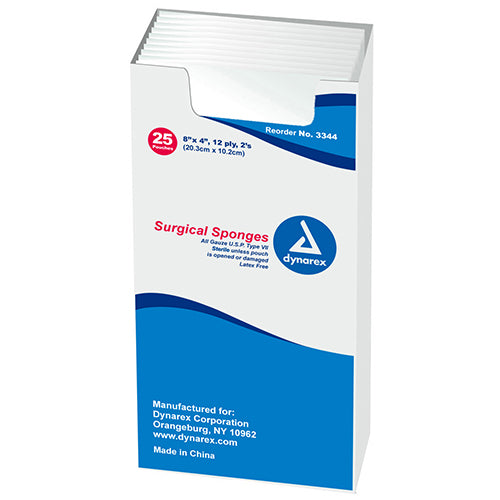 Dynarex Surgical Gauze Sponges - Sterile  8" x 4" - 12 Ply (1000/Case)